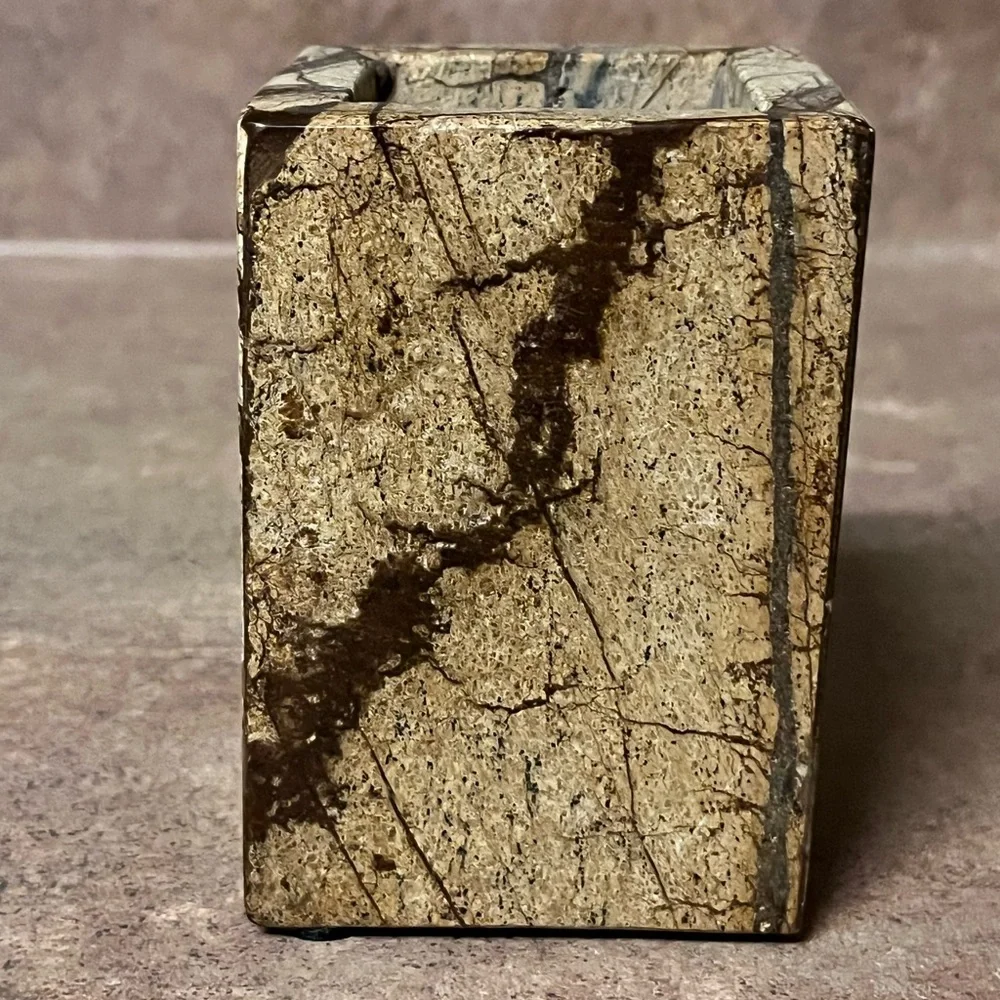 Natural marble brown forest texured marble pen holder, brush holder